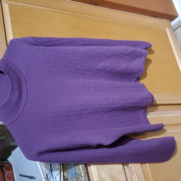 Amber Stone 100% Merino Wool Purple Mock Turtle Neck Sweater Woolmark Size L - Picture 1 of 3